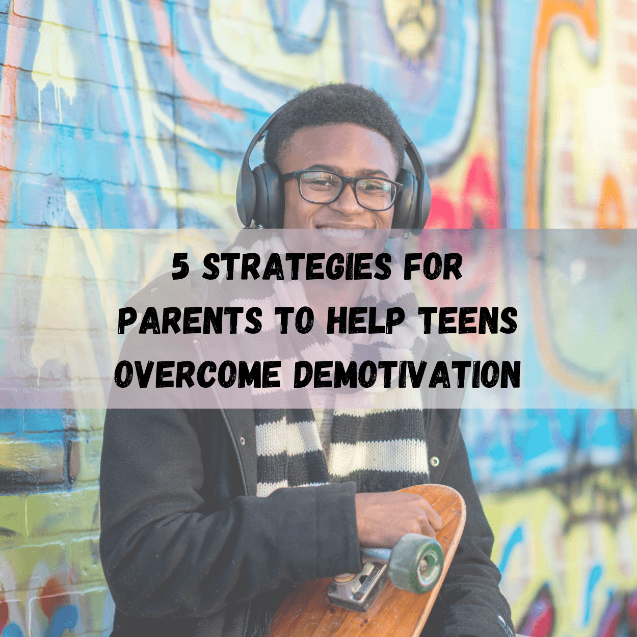 Smiling teen with headphones and a skateboard, representing the potential for rediscovering joy and motivation in activities